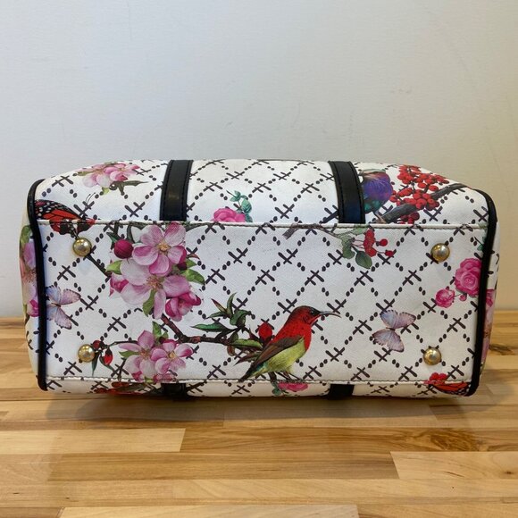 Feggi Floral Bird Print shoulder Bag With Black Handles & Gold-Tone Accents - Picture 6 of 11